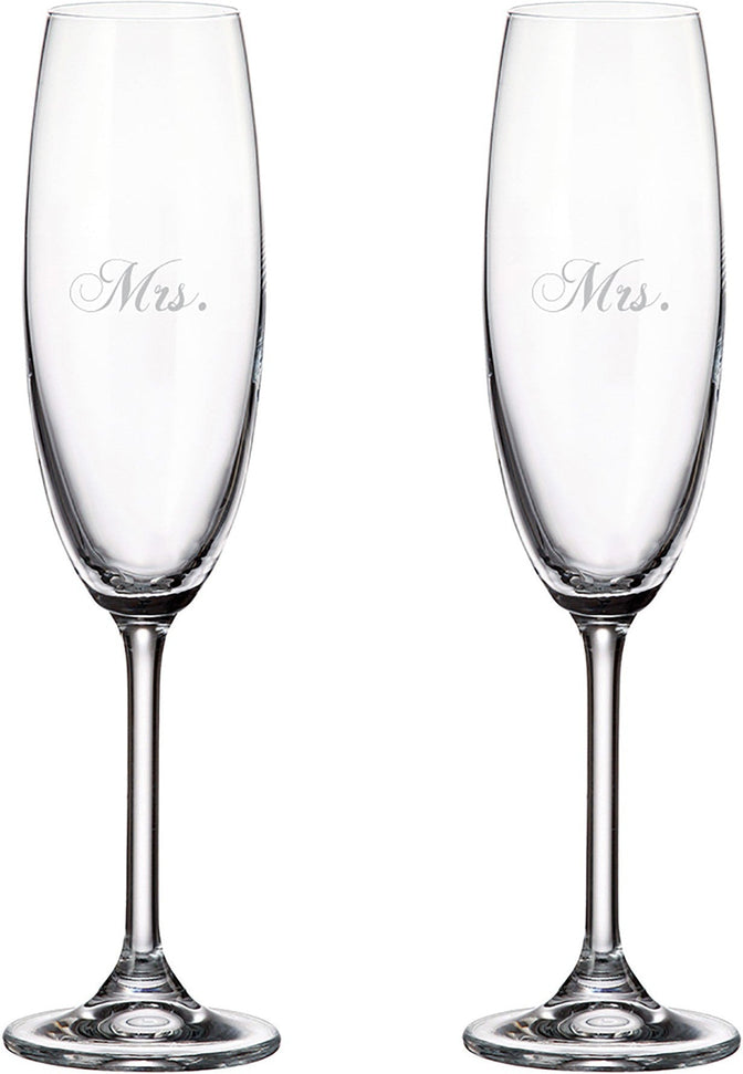 Cuisivin - 7.5 oz Mrs. & Mrs. Champagne Flute Glasses, Pack of 2 - 8465MRS