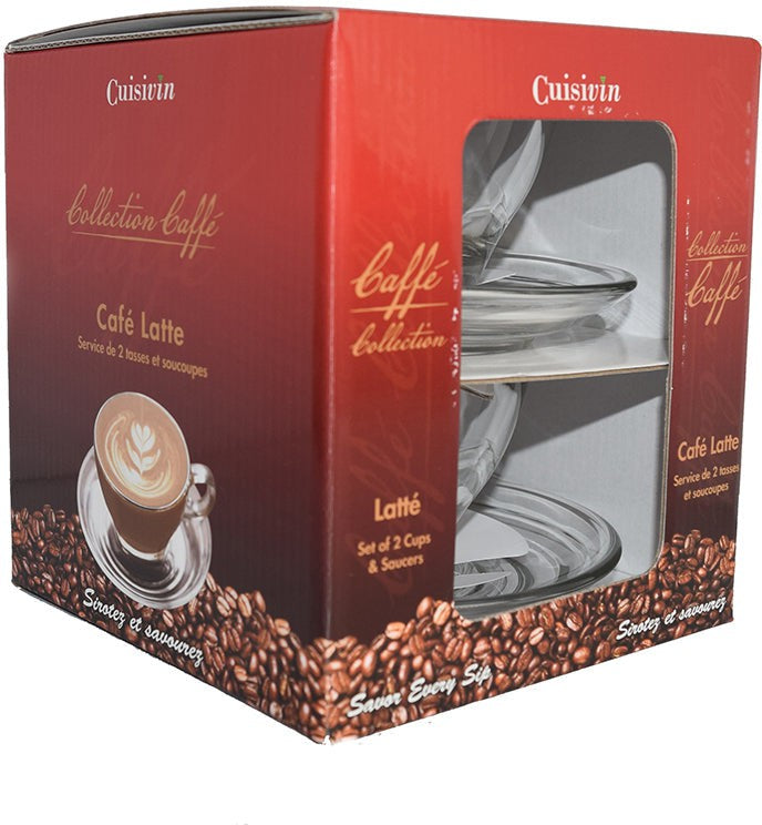 Cuisivin - 9 oz Caffe Latte, Pack of 2 Cups & 2 Saucers - 8703