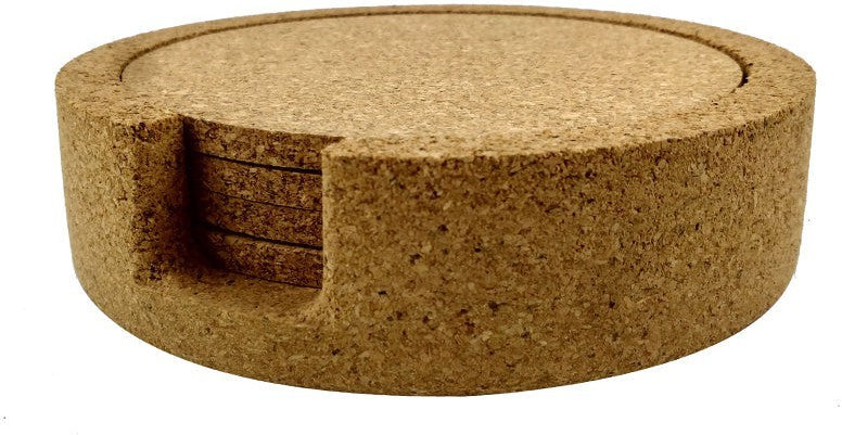 Cuisivin - Corky Round Coaster With Holder, Pack of 4 - 4630