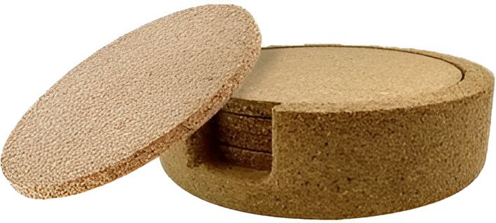 Cuisivin - Corky Round Coaster With Holder, Pack of 4 - 4630
