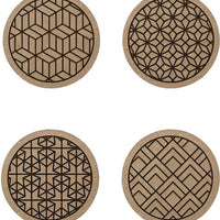 Cuisivin - Corky Round Geometric Print Coaster With Holder, Pack of 4 - 4630GEO