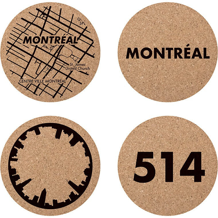 Cuisivin - Corky Round Montreal Print Coaster With Holder, Pack of 4 - 4630MONT