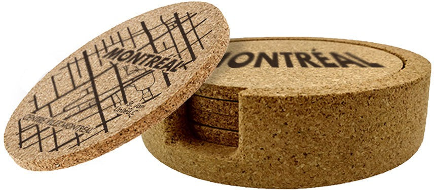 Cuisivin - Corky Round Montreal Print Coaster With Holder, Pack of 4 - 4630MONT