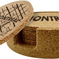 Cuisivin - Corky Round Montreal Print Coaster With Holder, Pack of 4 - 4630MONT