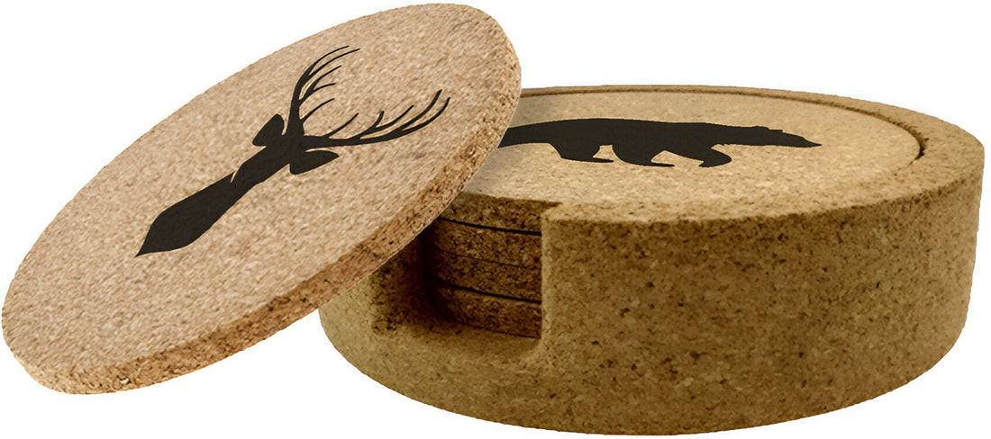 Cuisivin - Corky Round Muskoka Print Coaster With Holder, Pack of 4 - 4630MUSK