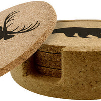 Cuisivin - Corky Round Muskoka Print Coaster With Holder, Pack of 4 - 4630MUSK