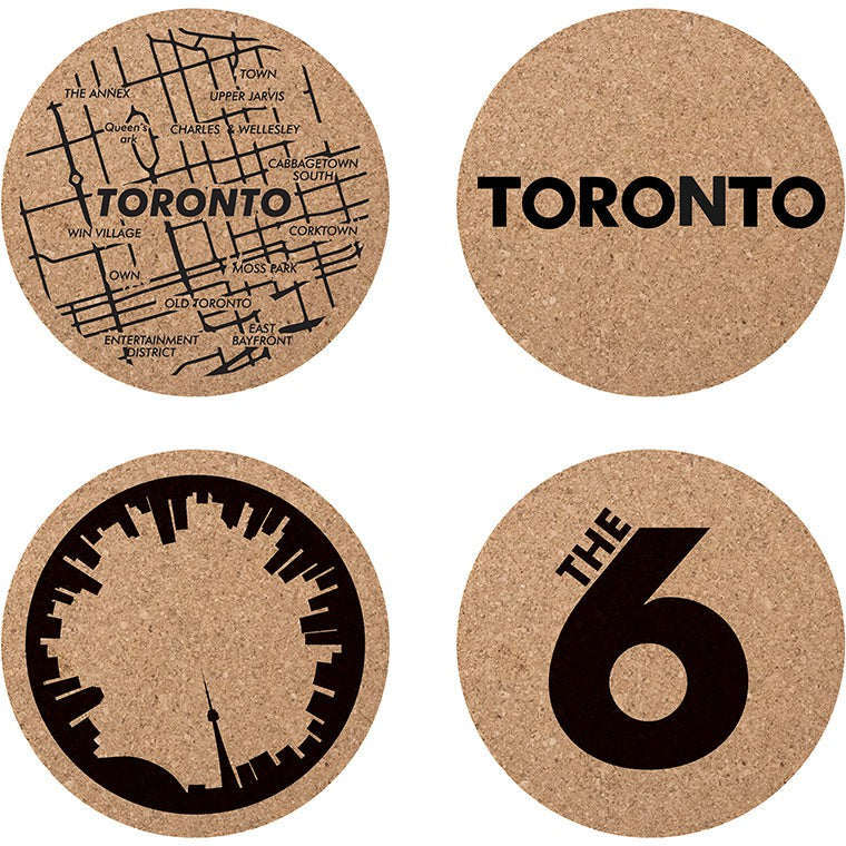 Cuisivin - Corky Round Toronto Print Coaster With Holder, Pack of 4 - 4630TOR