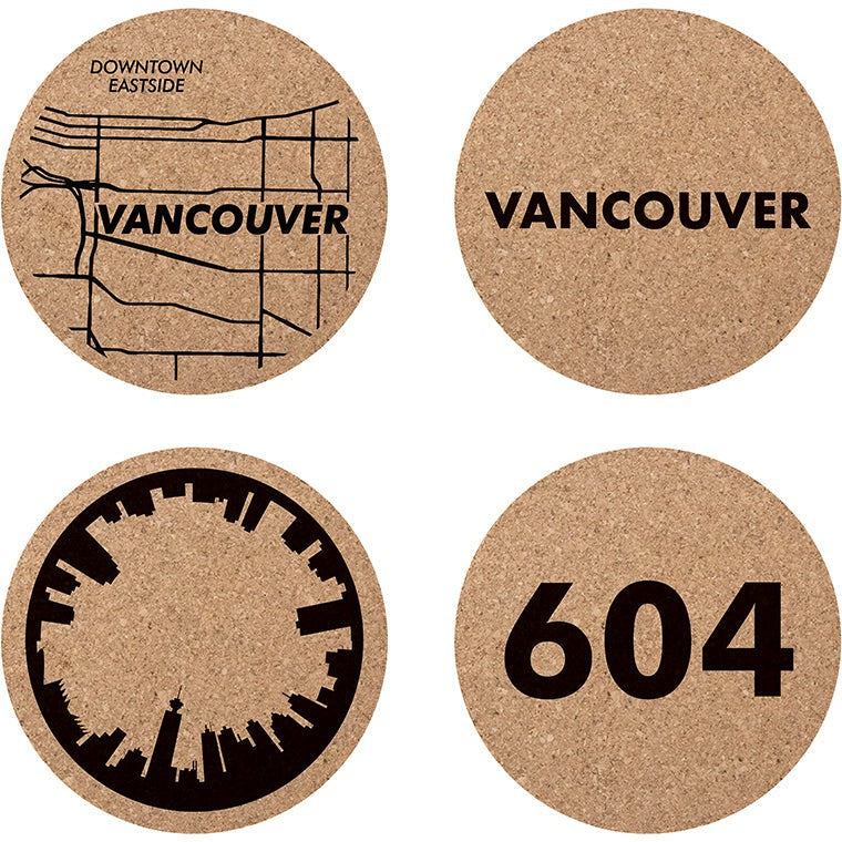 Cuisivin - Corky Round Vancouver Print Coaster With Holder, Pack of 4 - 4630VAN