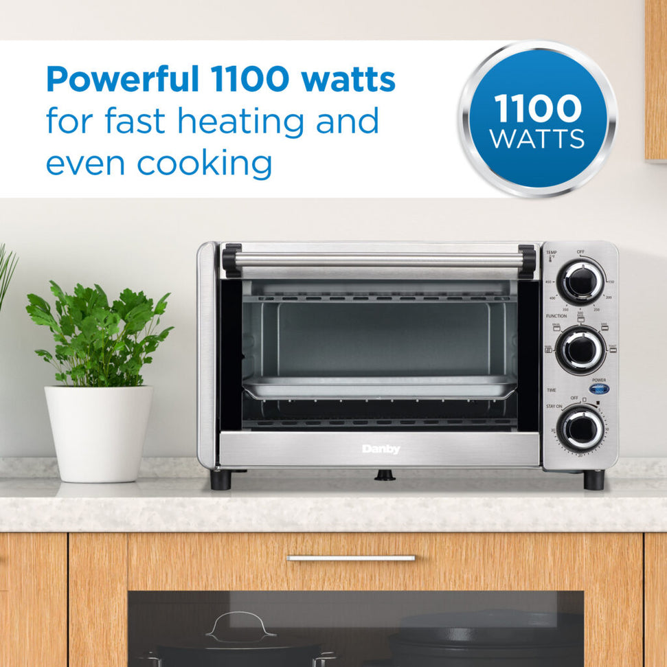 Danby - 0.4 cu.ft. 4 Slice Countertop Toaster Oven in Stainless Steel - DBTO0412BBSS