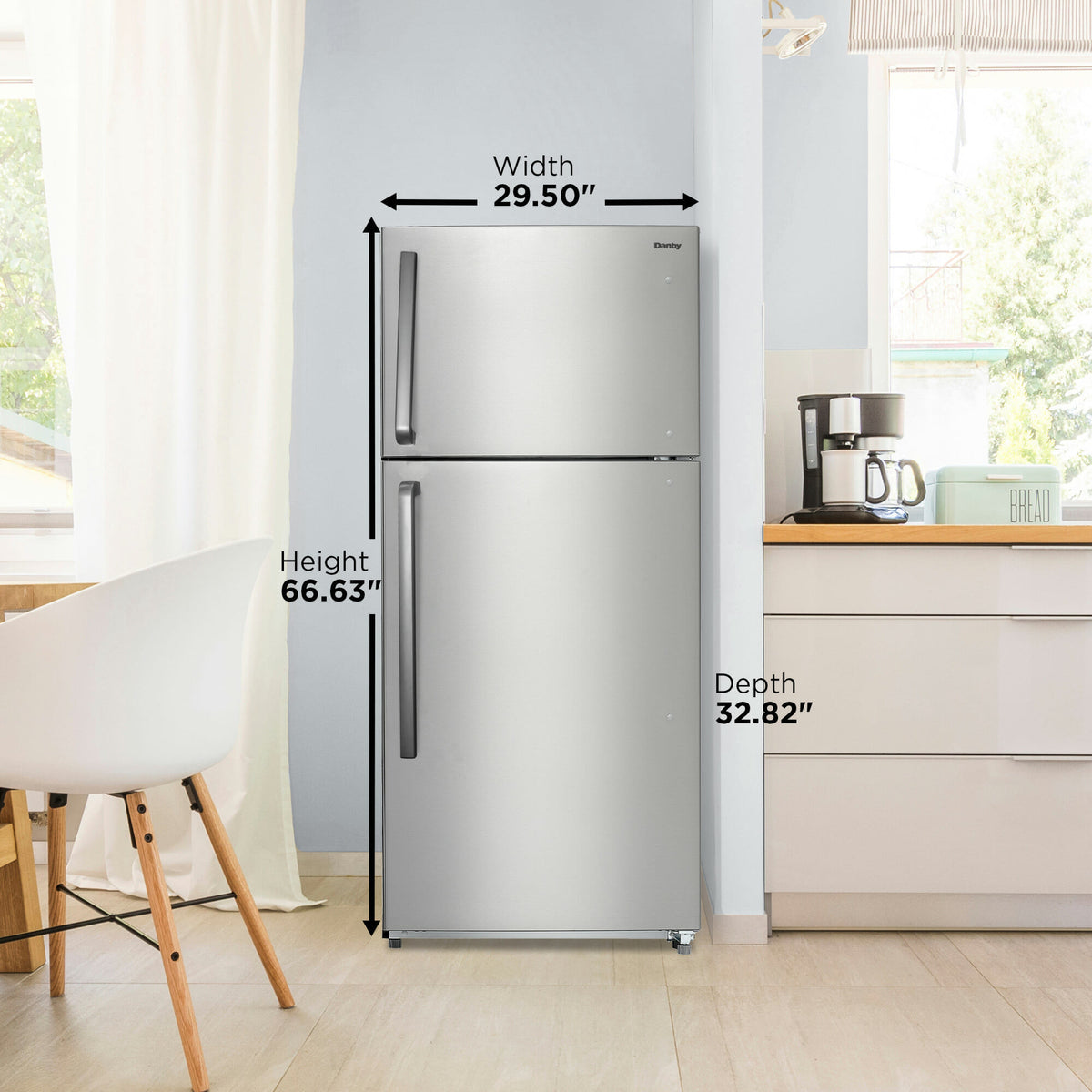 Danby - 18.1 cu.ft. Top Mount Apartment Size Fridge in Stainless Steel - DFF180E2SSDB