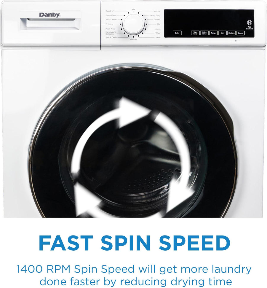 Danby - 2.2 cu. ft. Stackable Front Load White Washing Machine with Steam - DWM022D3WDB