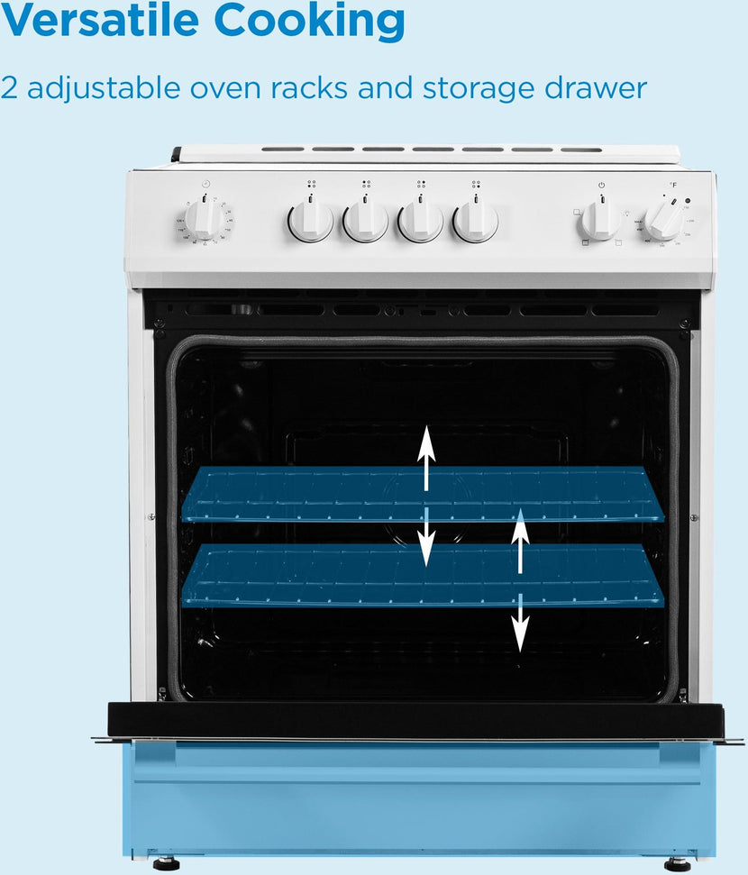 Danby - 30” White Slide in Smooth Top Electric Range with Knob Controls - DRRM300WC