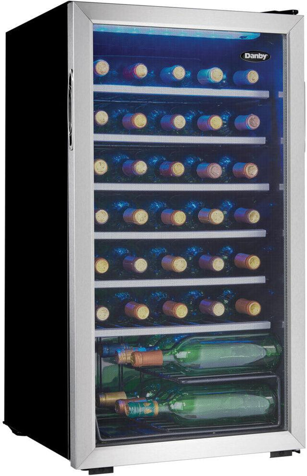 Danby - 36 Bottle Free-Standing Stainless Steel Wine Cooler - DWC93BLSDBR1