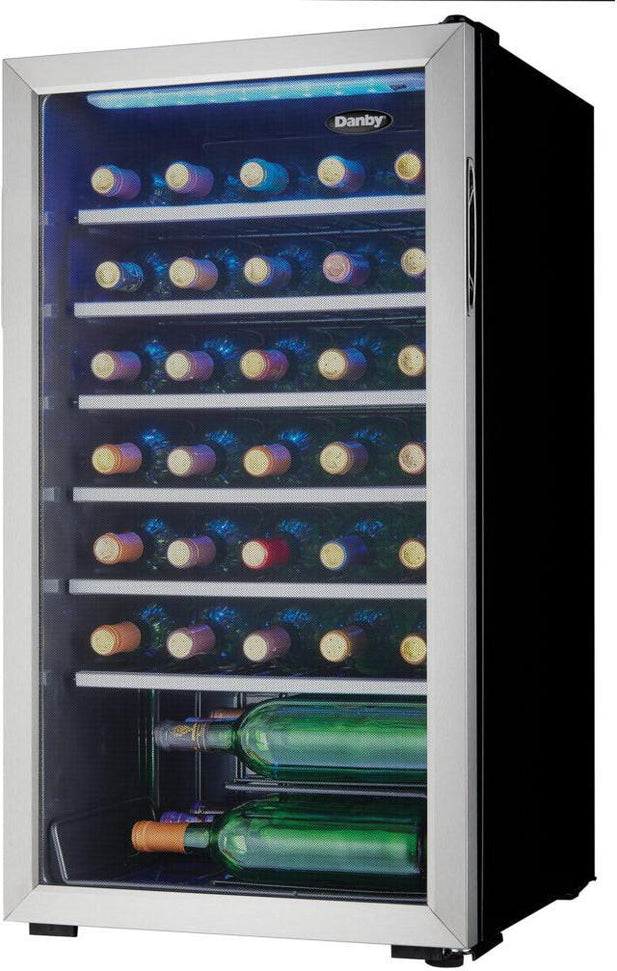 Danby - 36 Bottle Free-Standing Stainless Steel Wine Cooler - DWC93BLSDBR1
