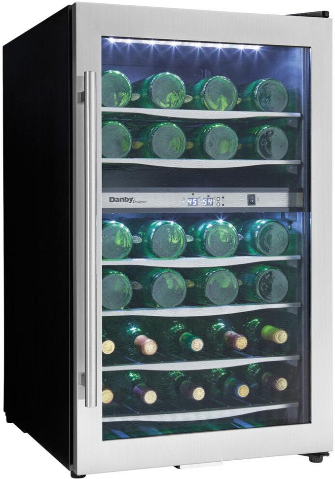 Danby - 38 Bottle Free-Standing Stainless Steel Door & Black Wood Shelves Wine Cooler - DWC040A3BSSDD