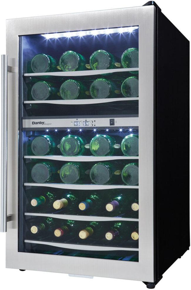 Danby - 38 Bottle Free-Standing Stainless Steel Door & Black Wood Shelves Wine Cooler - DWC040A3BSSDD