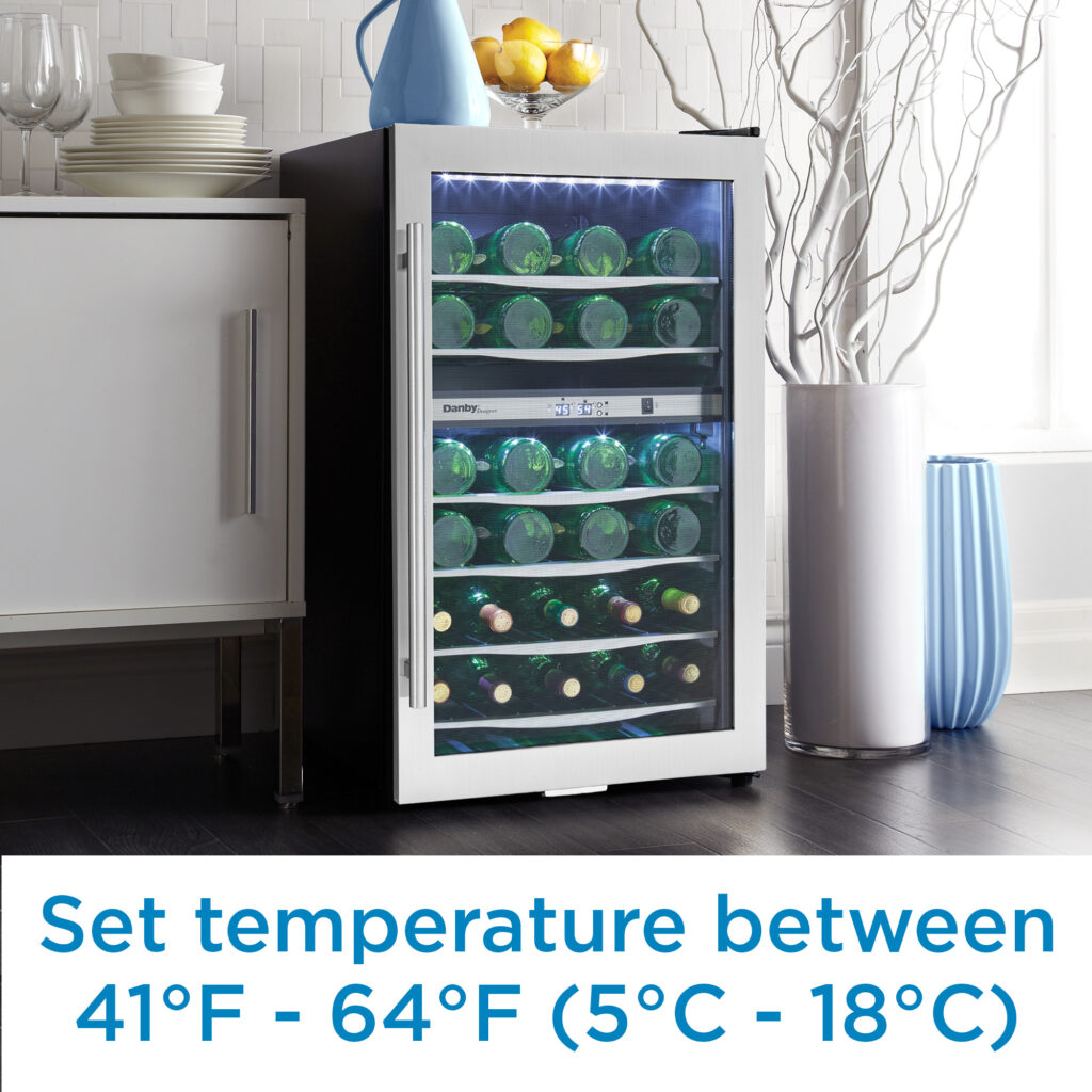 Danby - 38 Bottle Free-Standing Stainless Steel Door & Black Wood Shelves Wine Cooler - DWC040A3BSSDD