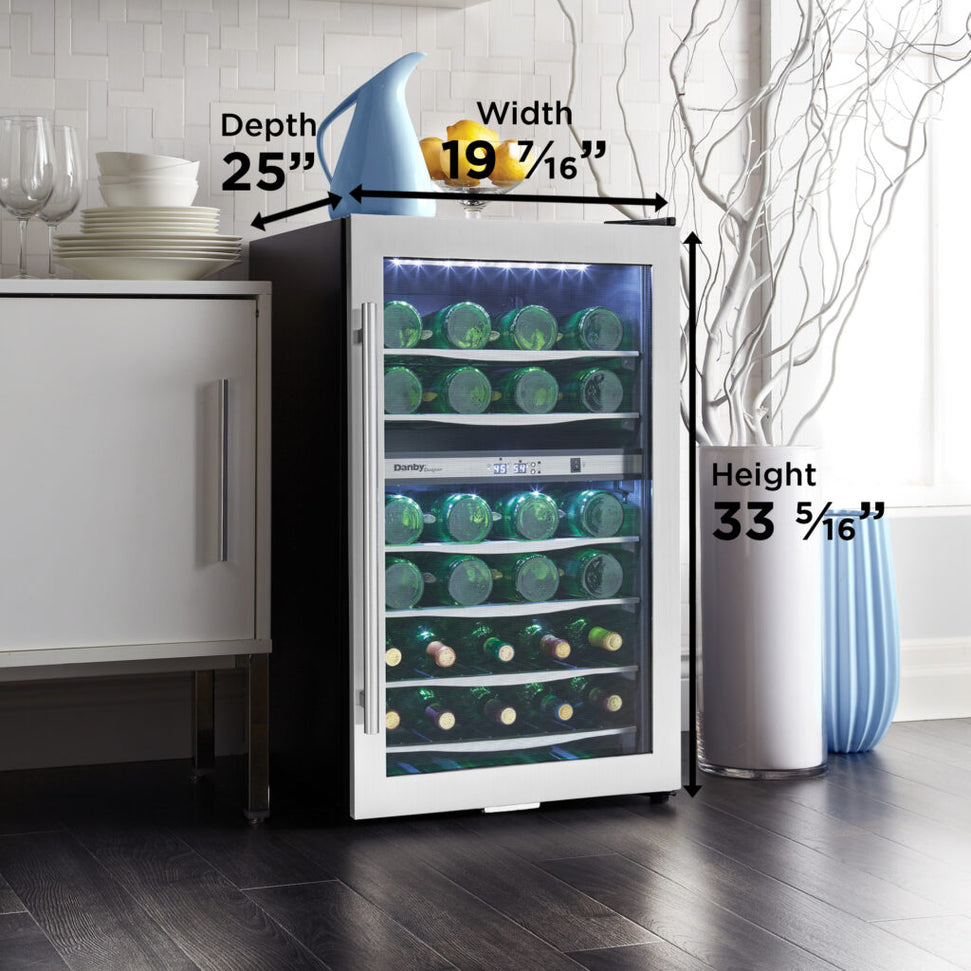 Danby - 38 Bottle Free-Standing Stainless Steel Door & Black Wood Shelves Wine Cooler - DWC040A3BSSDD