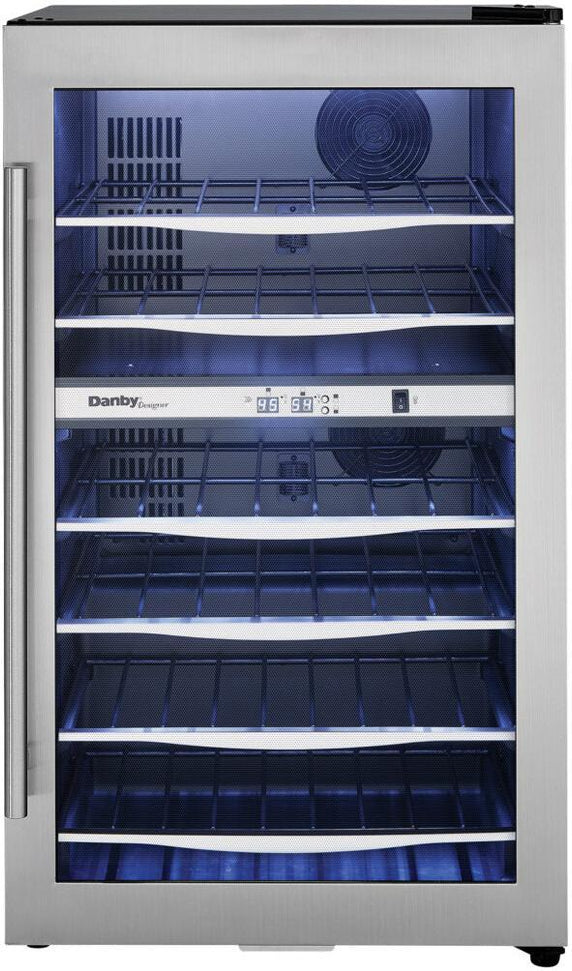 Danby - 38 Bottle Free-Standing Stainless Steel Door & Black Wood Shelves Wine Cooler - DWC040A3BSSDD