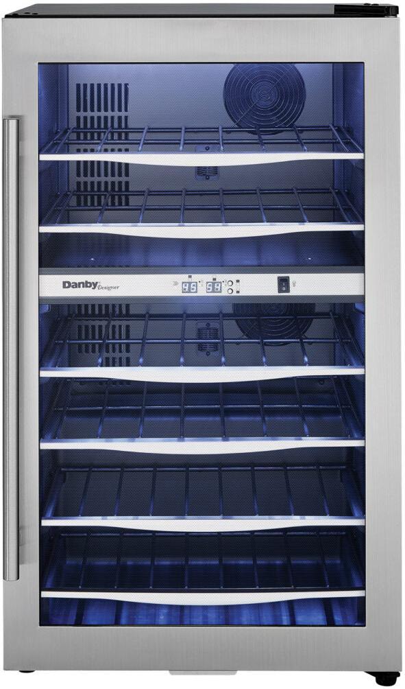 Danby - 38 Bottle Free-Standing Stainless Steel Door & Black Wood Shelves Wine Cooler - DWC040A3BSSDD