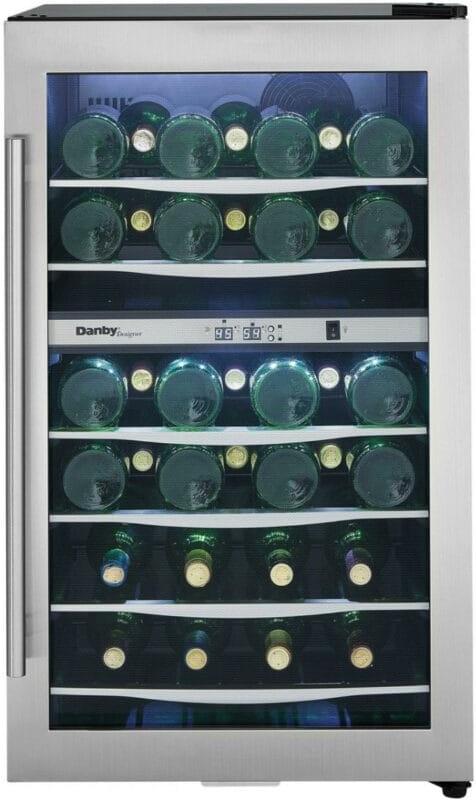 Danby - 38 Bottle Free-Standing Stainless Steel Door & Black Wood Shelves Wine Cooler - DWC040A3BSSDD