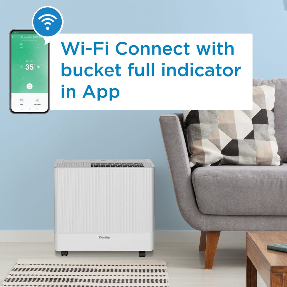 Danby - 50 Pint White Dehumidifier with Pump & Wi-Fi - DDR050BSPWDB