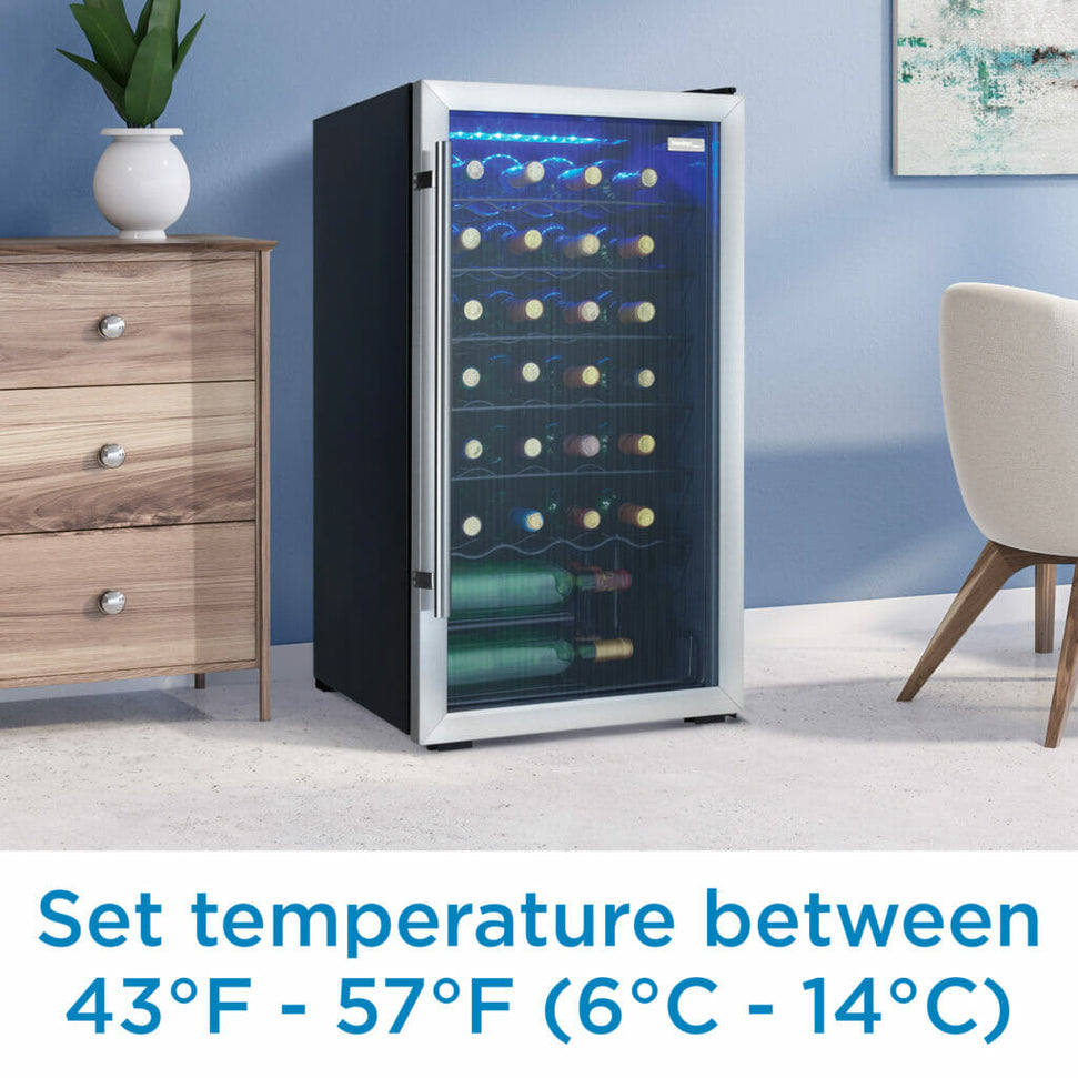 Danby - Designer 30 Bottle Free-Standing Stainless Steel Wine Cooler - DWC310BLSDD