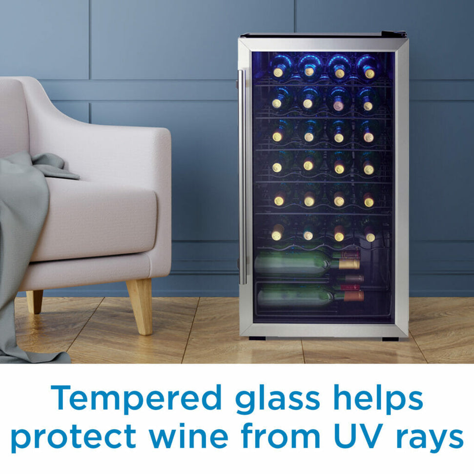 Danby - Designer 30 Bottle Free-Standing Stainless Steel Wine Cooler - DWC310BLSDD
