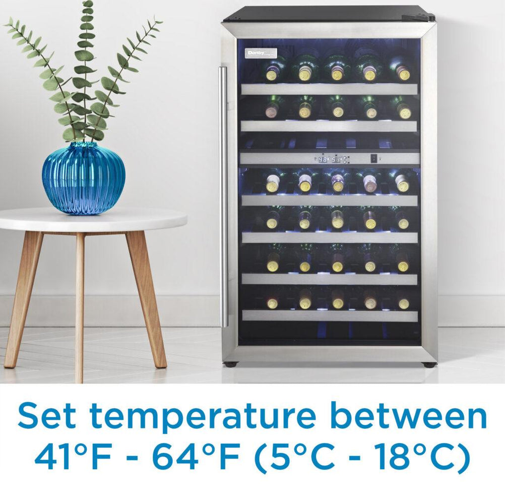 Danby - Designer 38 Bottle Free-Standing Black & Stainless Steel Wine Cooler - DWC114BLSDD