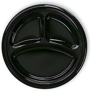 Darnel - 10.5" Black 3 Compartment Plastic Plates, 500/cs - D592699DC1