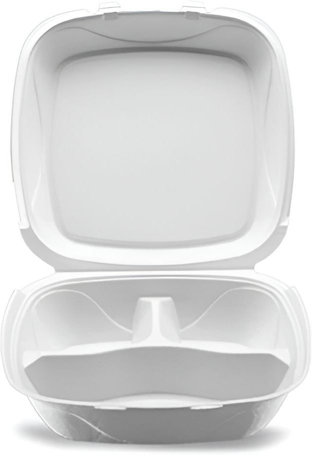 Darnel - 8" Ivory Pulp 3 Compartment Bagasse Hinged Container, 200/Cs - DN405302