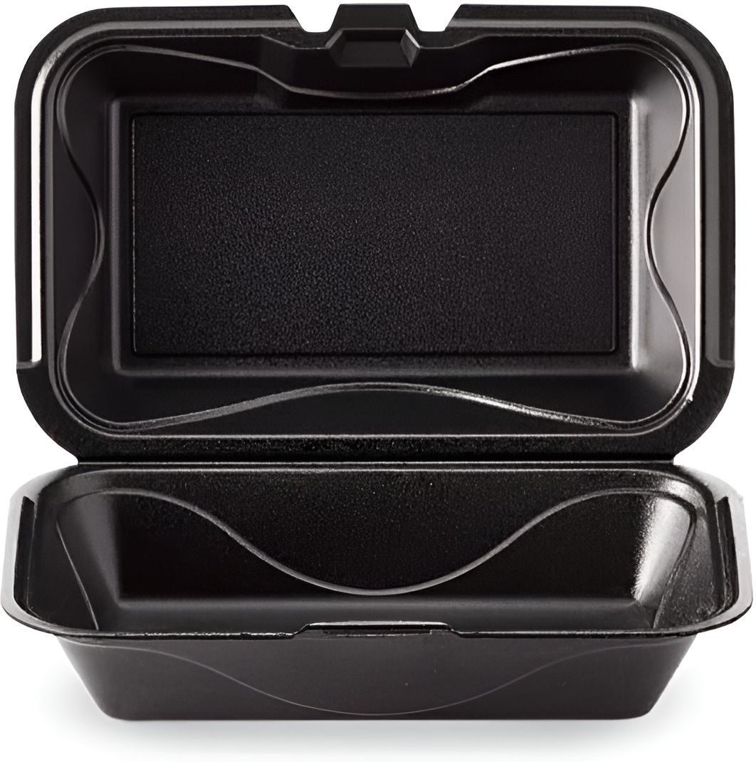 Darnel - 9.25" x 6.75" x 2.75" Polystyrene Foam Black Hot Dog Hinged Container With Dome Lid, 200/Cs - DU403199HV