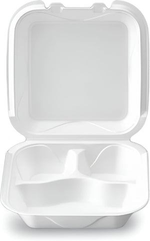 Darnel - White Foam 3 Compartment Hinged Container, 200/Cs - DU405301S