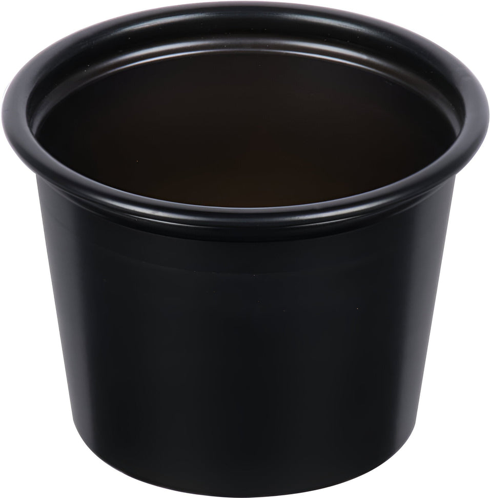 Dart - 1 Oz Solo Souffles Black Plastic Portion Cups, Pack of 250 - P100BLK