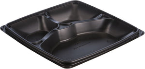 Dart - 10.25" Black 3 Compartment Plastic Food Containers, 130/cs - 976026-PP04