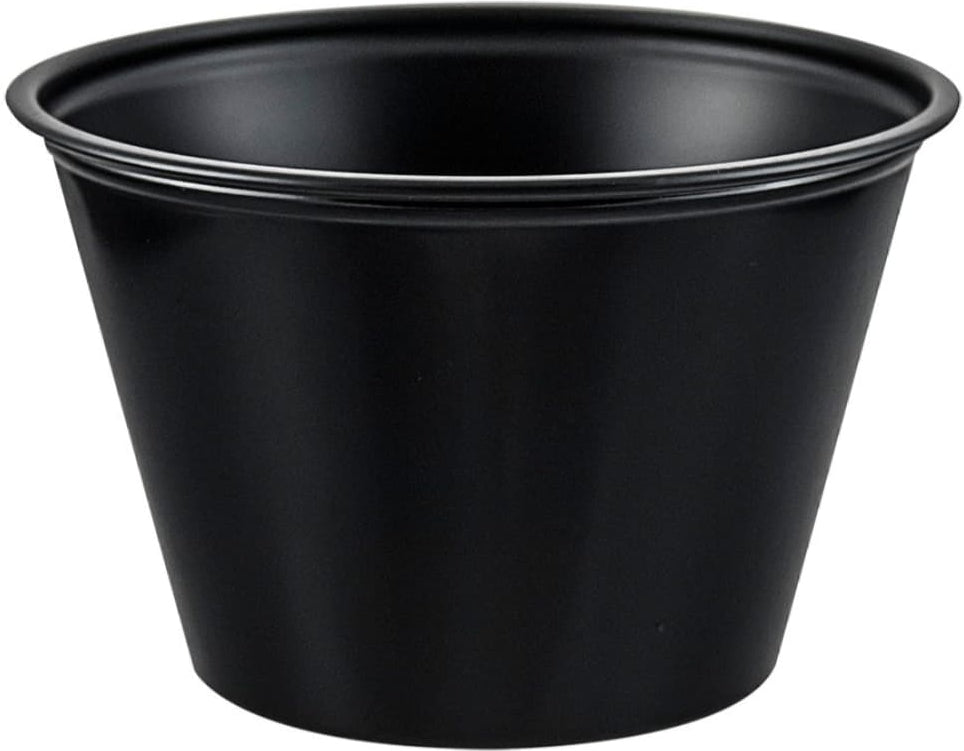 Dart - 4 Oz Solo Souffles Black Plastic Portion Cups, 250 Per Case - P400BLK