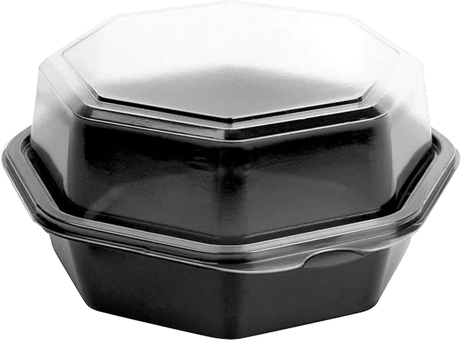 Dart - 6.8 x 6.3 x 2.4" Solo Creative Carry outs Octa-View 14 Oz Plastic Hinged Container , 200/Cs - 862613-PS94