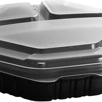 Dart - 9" PP Plastic Clear/Black Hinged 3-Compartment Octagon Container, 100/Cs - 864036-PM94