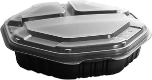 Dart - 9" PP Plastic Clear/Black Hinged 3-Compartment Octagon Container, 100/Cs - 864036-PM94
