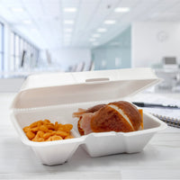 Dart - 9.3" x 6.4" x 2.9" White Insulated Foam Hinged Container 2 Compartment , 200/Cs - 205HT2