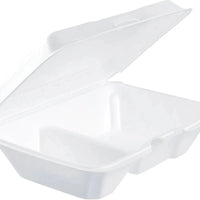 Dart - 9.3" x 6.4" x 2.9" White Insulated Foam Hinged Container 2 Compartment , 200/Cs - 205HT2