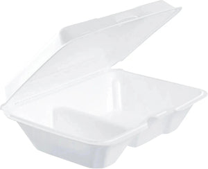 Dart - 9.3" x 6.4" x 2.9" White Insulated Foam Hinged Container 2 Compartment , 200/Cs - 205HT2