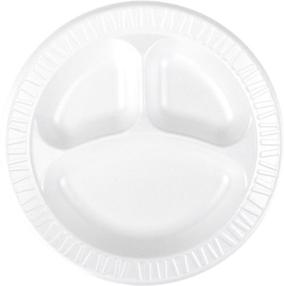 Dart Container - 10" Non-Laminated Concord White 3 Compartment Foam Plates, 500/Cs - 10CPWCR
