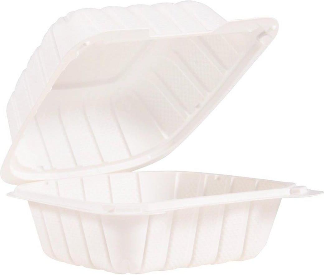 Dart Container - 6" Polypropylene 1 Compartment White Sandwich Hinged Container, 400/Cs - 60MFPPHT1R