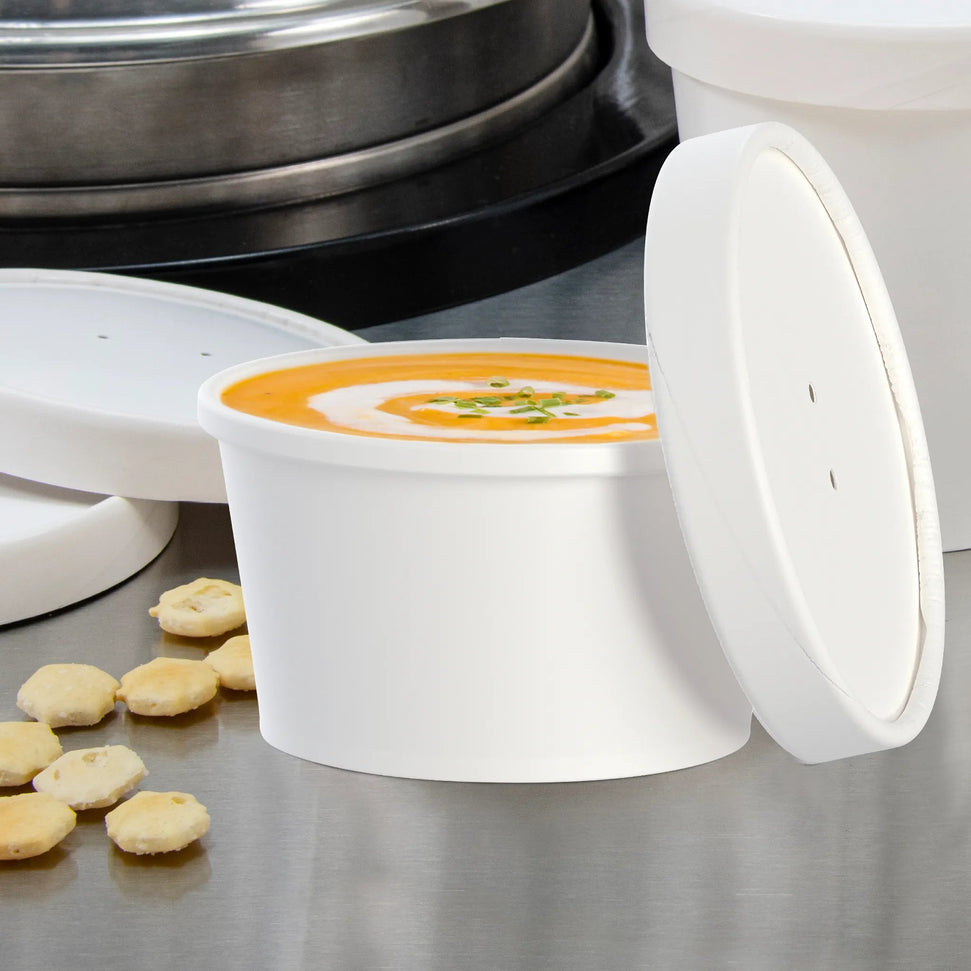 Dart Container - 8 Oz White Squat DSP Paper Food Container and Lid Combo Pack, 250/Cs - KHSB8A-2050