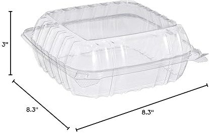 Dart Container - 8.3" x 8.3" x 3" Clear Seal Plastic Hinged Container, 250/Cs - C90PST1