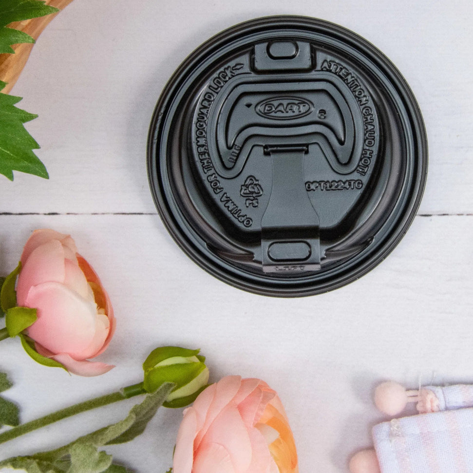 Dart - Optima Thermo Guard Black Plastic Reclosable Lid fits 12-24 Oz Coffee Cup, 1200/Cs - OPT1224TGB