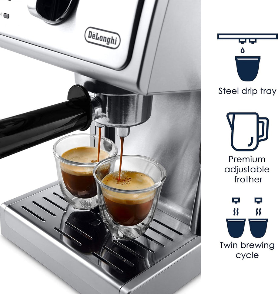 DeLonghi - 15" Stainless Steel Bar Pump Espresso and Cappuccino Machine With Premium Frother - ECP 36.30