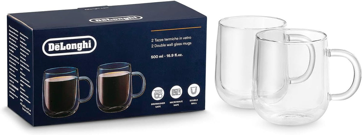 DeLonghi - 500 ml Double Wall Glass Glasses, Pack of 2 - DLSC327