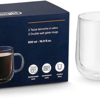 DeLonghi - 500 ml Double Wall Glass Glasses, Pack of 2 - DLSC327
